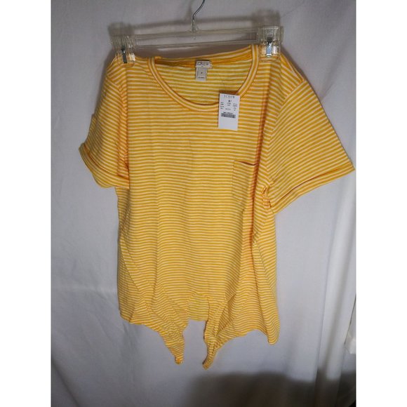 J.Crew Striped Yellow And White Tie-Waist Pocket Top Size Medium NWT - Picture 1 of 5